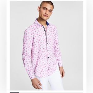 Men’s slim fit performance stretch floral long sleeve button down shirt